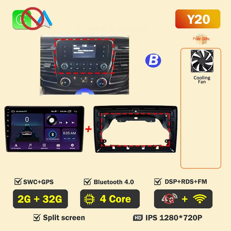 Auto Radio Android voor Ford Transit Custom 350 Transit V363 2020-2022 Multimedia Videospeler Navigatie GPS GEEN 2din Head Unit