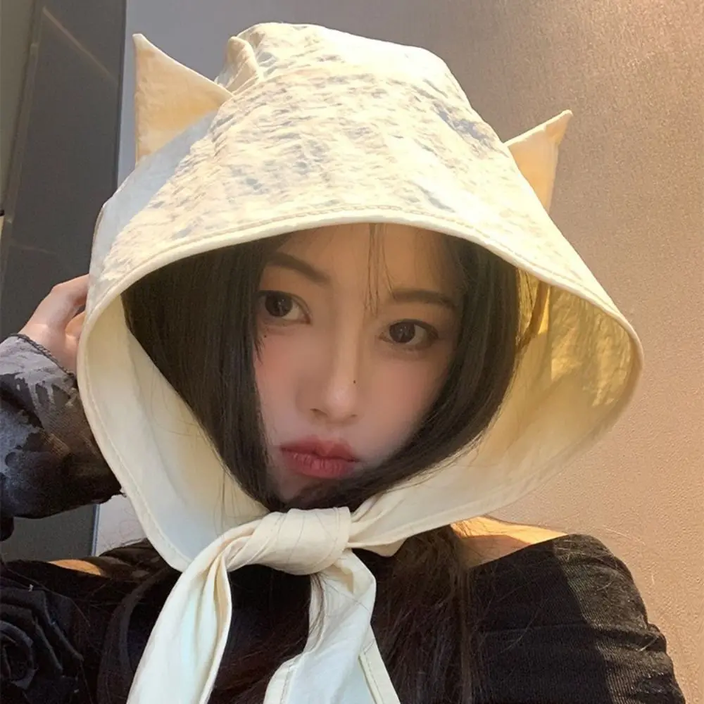 Retro Korean Style Little Devil Horn Headscarf Solid Color Quick-drying Strap Hat Sun Cap Sunscreen Hat Beanie Cap Outdoor