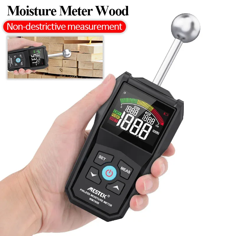 

Pinless Detect Digital Wood Moisture Meter Non-contact Timber Damp Detector LCD Screen Hygrometer Alarm Function Humidity Tester