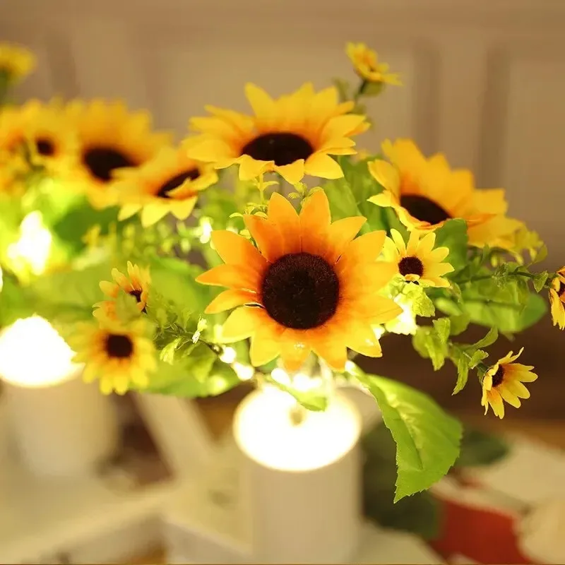 LED Sunflower Lamp Night Simulation PU Tulip Flower Atmosphere Bouquet Desk Light for Home Room Table Decoration Lamp Gift