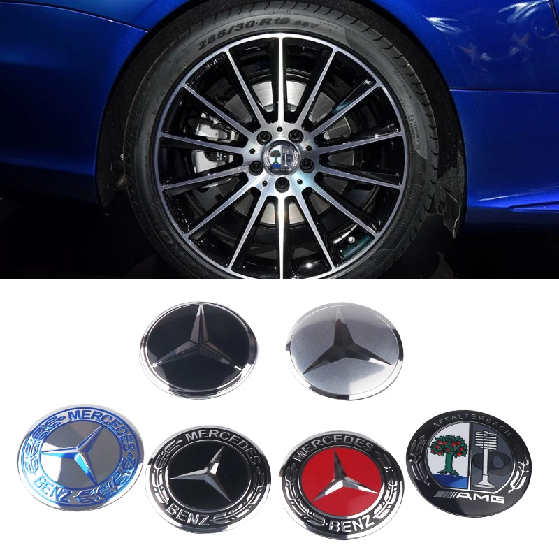 4Pcs Car Wheel Center Caps Badge Tire Hub Sticker For Mercedes Benz AMG A B C E M R G S Class Exclusive AMG W108 W124 W126 W140