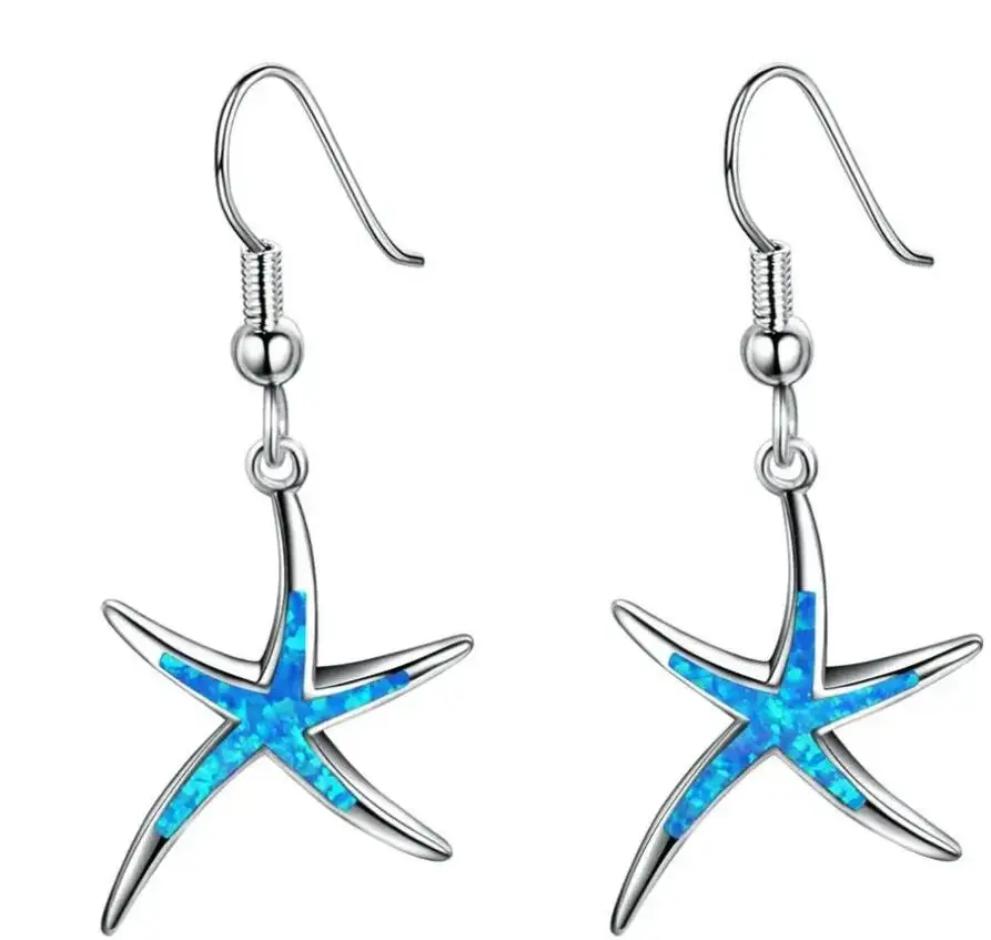 Fashion MInimalist Cute Starfish Blue Color Drop Dangle Hook Earrings For Womens Summer Beach Custom Jewelry