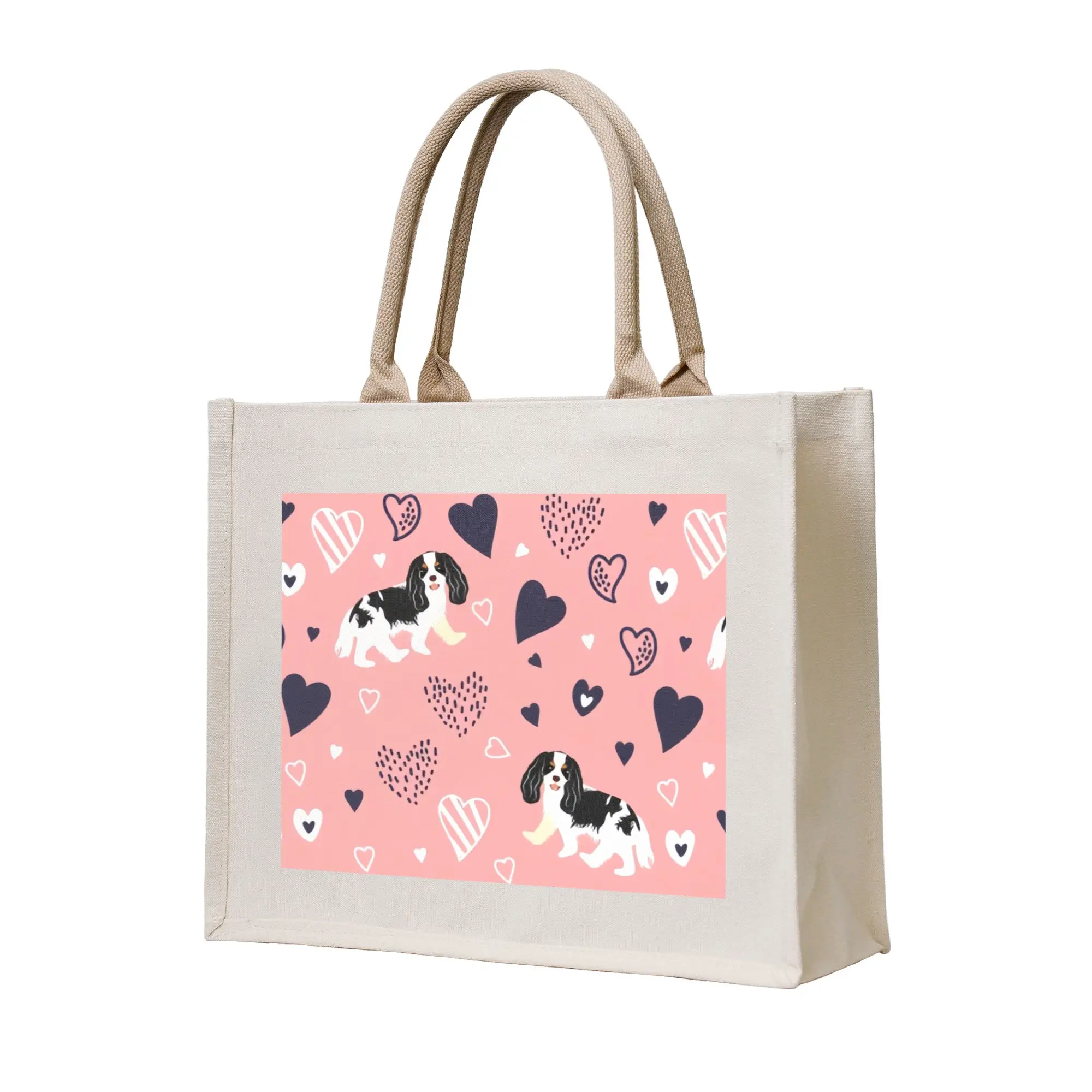 Cute Print Cavalier King Charles Spaniel  Tote Shopping Bags Portable Shopper Shoulder Cartoon Dog  Handbag
