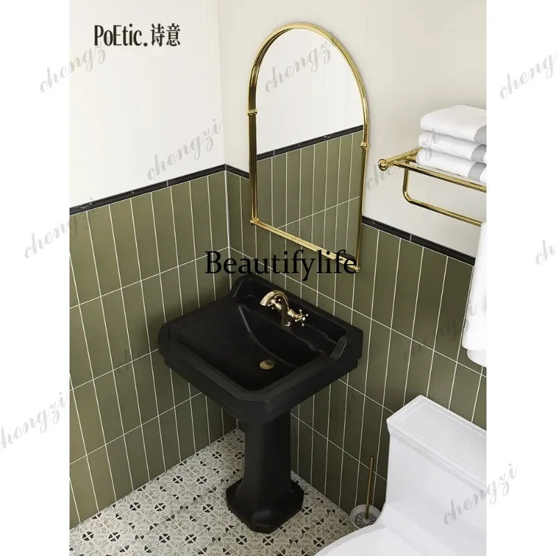 NQ52 French retro bathroom column basin European washbasin balcony gold bracket floor-to-ceiling washbasin