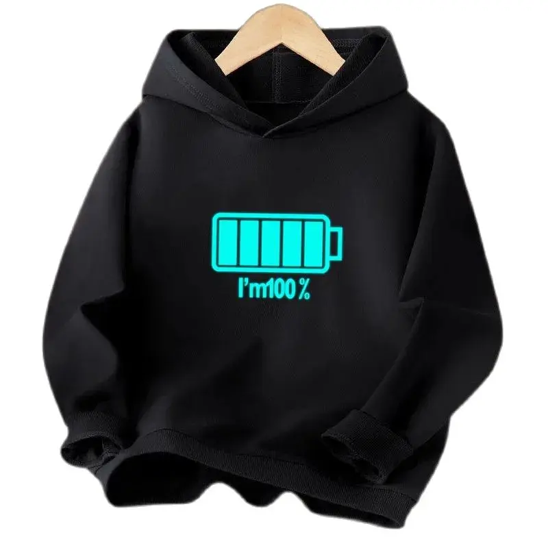 Bluzy z kapturem dla dzieci bluza Streatwear bluza bluza bluza codzienna zabawna bateria z długim rękawem świecące ubrania