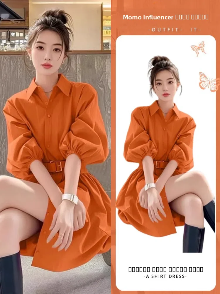 

Весенняя коллекция 2026: Длинная юбка А-силуэта с высокой талией и воротником-стойкой, корейский стиль, большие размеры, для женщин.