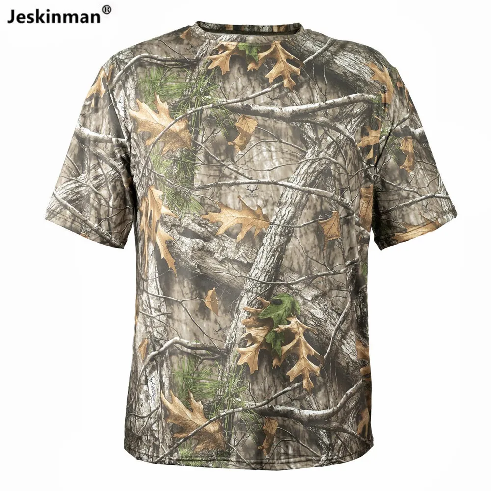 

Hunting Bird Watching Photography Bionic Camouflage Shirt Short-Sleeved Round Collar Men's Sun Protection Quick-Dry Sports Shirt