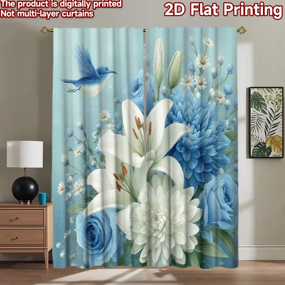 

1pc 2D flat Photography Backdrop Party Backdrop Blue Floral Harmony 100% Polyester Vibrant Reunion Perfect for Bedroom