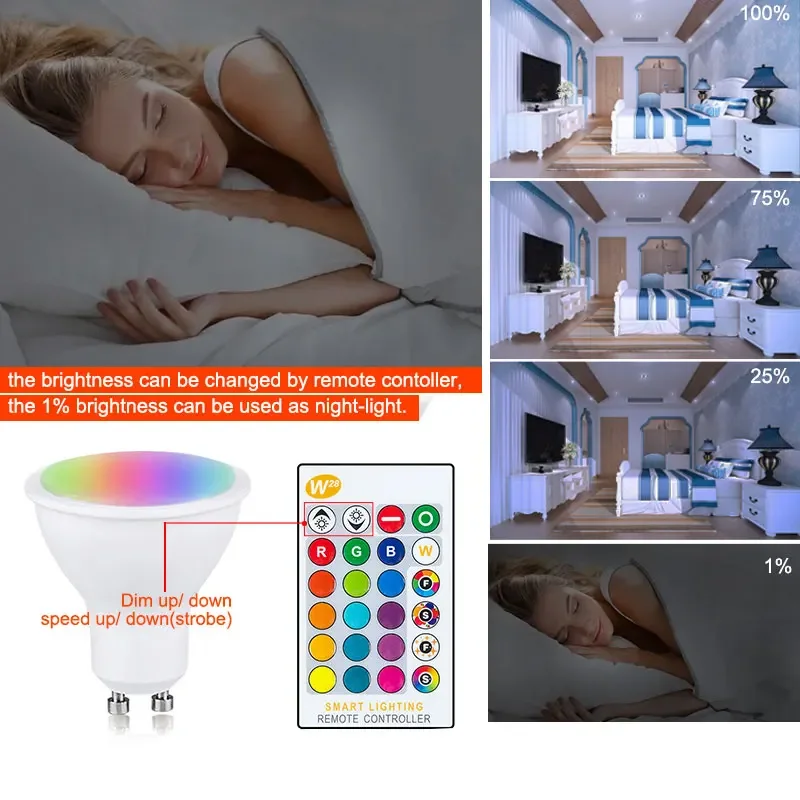 Ampoule LED GU10, 10W, 85-265V, 16 Couleurs, RGBW, RGBWW, Lampe à Intensité Réglable, Télécommande Bombillas, Décoration de ixà Domicile et Festival