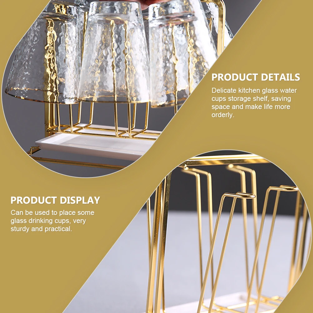 

1pc Water Cup Rack Glass Metal White Space-Saving Sturdy Household Organizer Draining Storage Shelf Ventilated Gift Portable