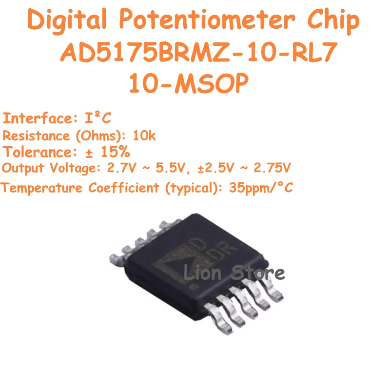 10-200pcs AD5175BRMZ-10-RL7 10-MSOP Digital Potentiometer Chip Single Channel 1024-bit Digital Varistor with I²C Interface IC