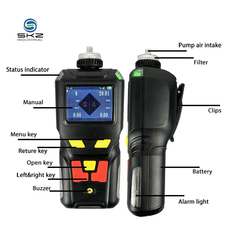 SKZ2050-4 Multiple alarm mode 0-100%VOL O2 gas meter machine