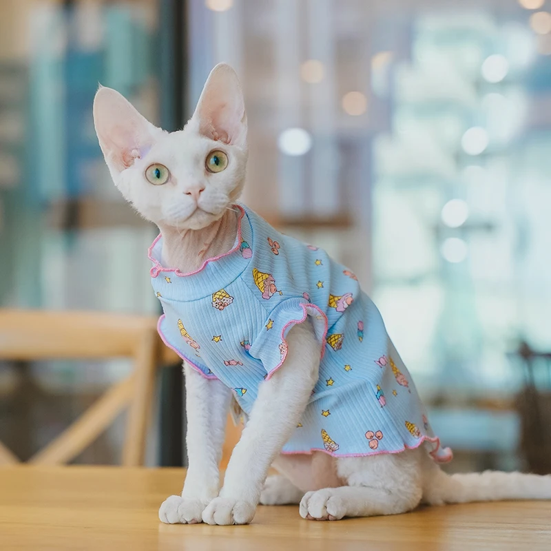 

Sphynx Cat Clothes Spring Summer Leisure Devon Cotton Skirt for Hairless Cat Soft Sweet Dress for Devon Rex Kittens Coat