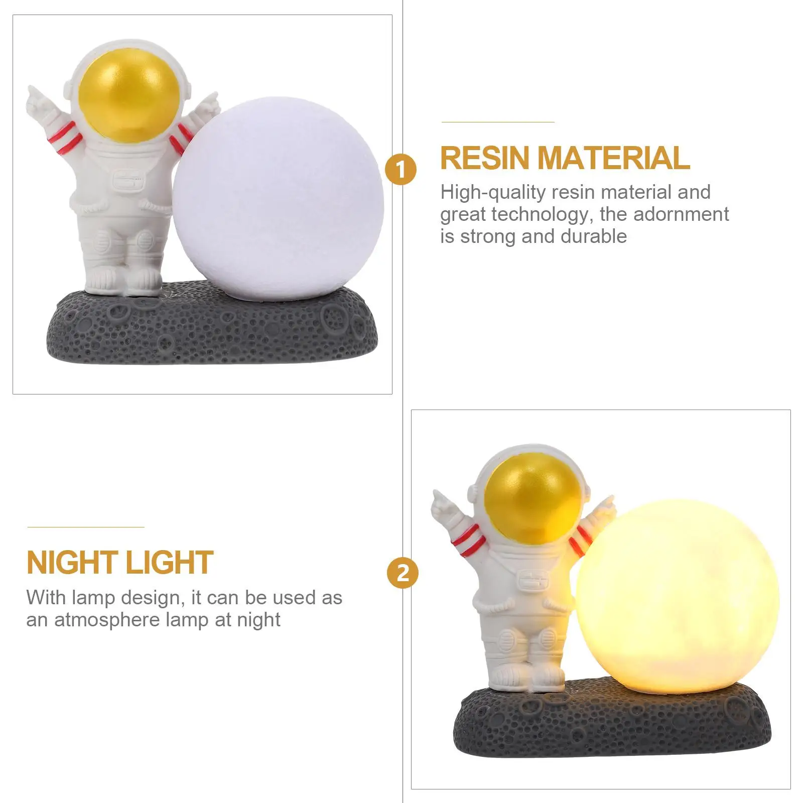 Astronaut Night Light Golden Resin Decor Mini nament Creative Desktop Atmosphere Lamp Small Safe Button Battery