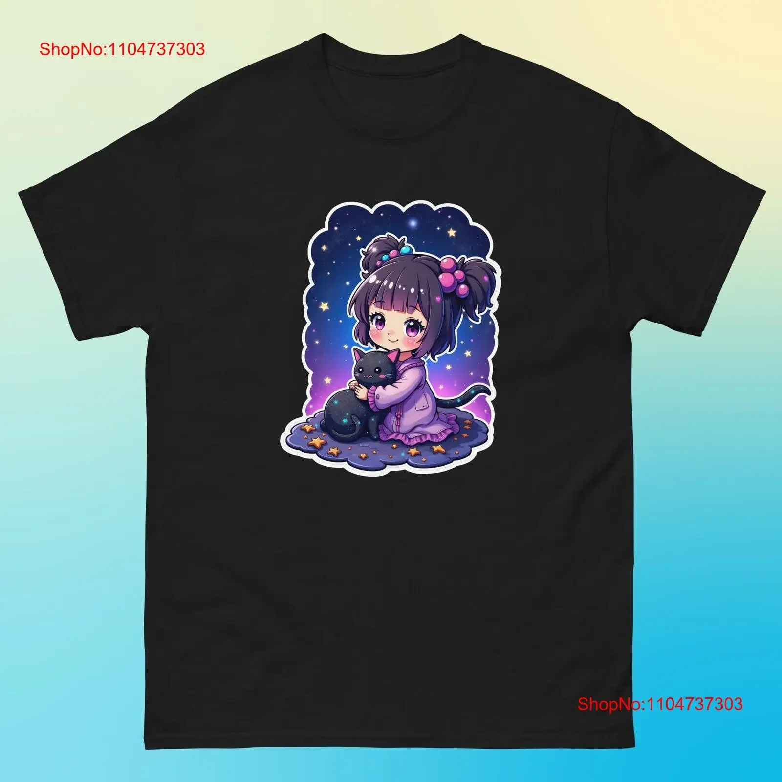 

Kawaii Starry Night Cat Girl T Shirt vintage Washed fashion Comfortable Stylish Slightly streetwear homme