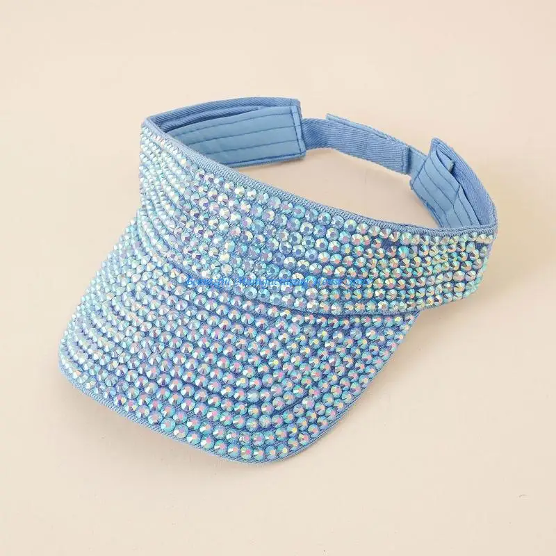 E56A Personality Rhinestones Adjustable Visor Cap Beach Cap for Women Men Cycling