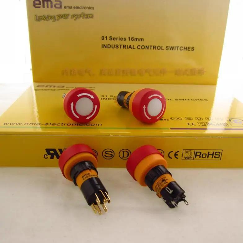 Imports EMA light stop switch 16mm 01S-CE40.Q1P 01S-CE40.S1P DC6/12/24V AC110V AC220V LED 1a1b--10PCS/LOT