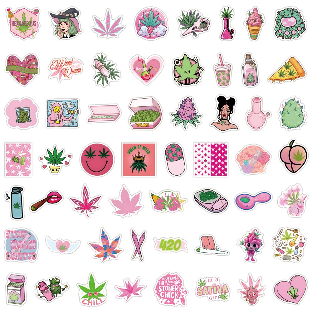 10/30/50/110pcs Grappige Roze Wiet Roken Cartoon Stickers DIY Briefpapier Bagage Laptop Telefoon cool Waterdichte Vinyl Sticker Speelgoed