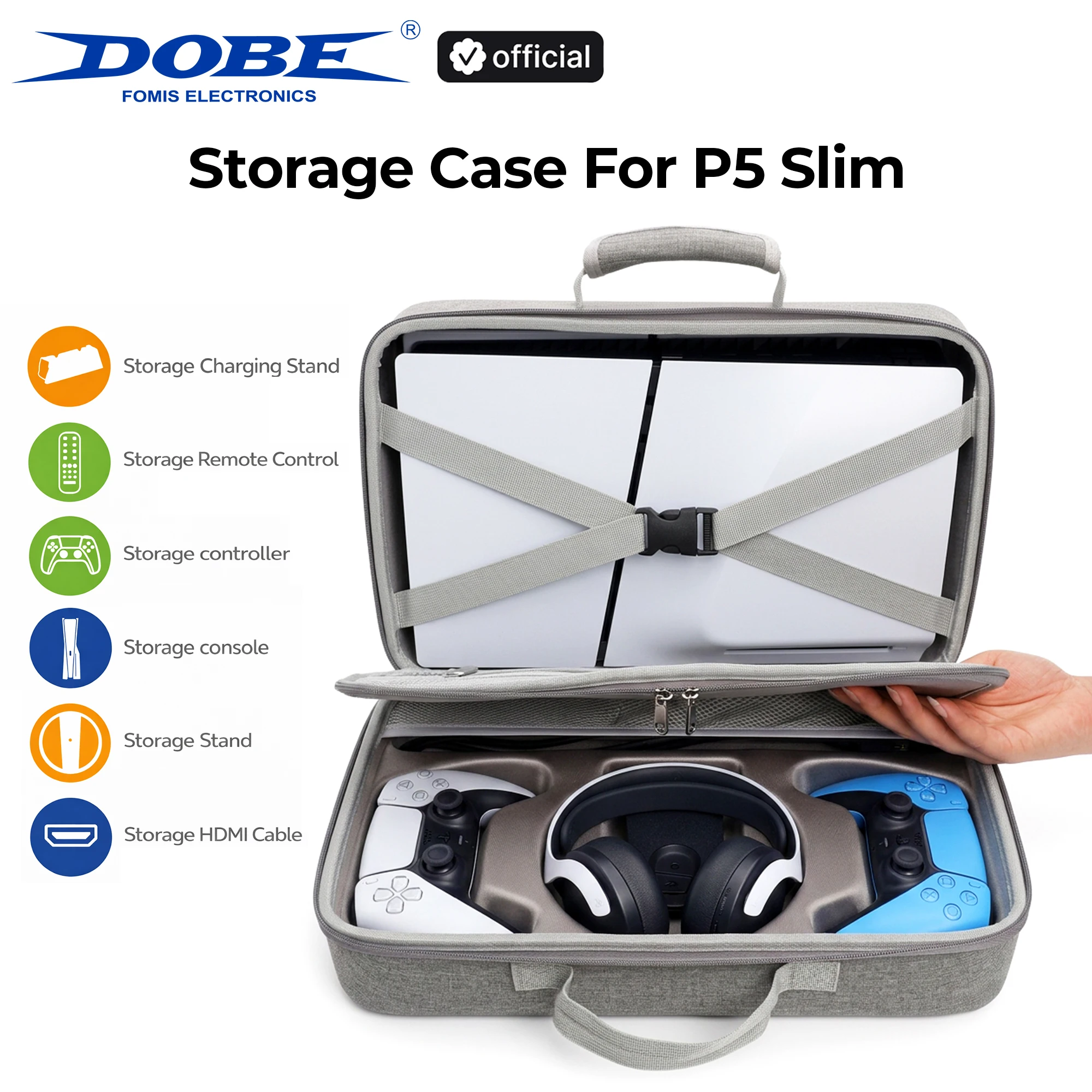 Bolsa de Almacenamiento Grande DOBE para Consola P5 Slim - Estuche Protector Rígido de Viaje para Consola P5 Slim/Control/Soporte