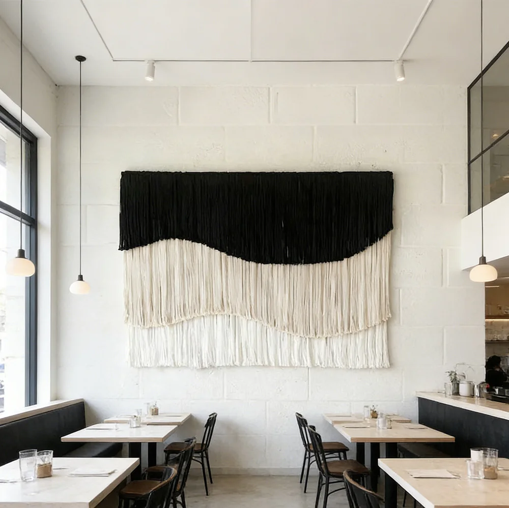 tt& Minimalist Two Tone Layered Textile Art Wave Fringe Wall Hanging for Restaurants & Hotel BNB Spaces~*