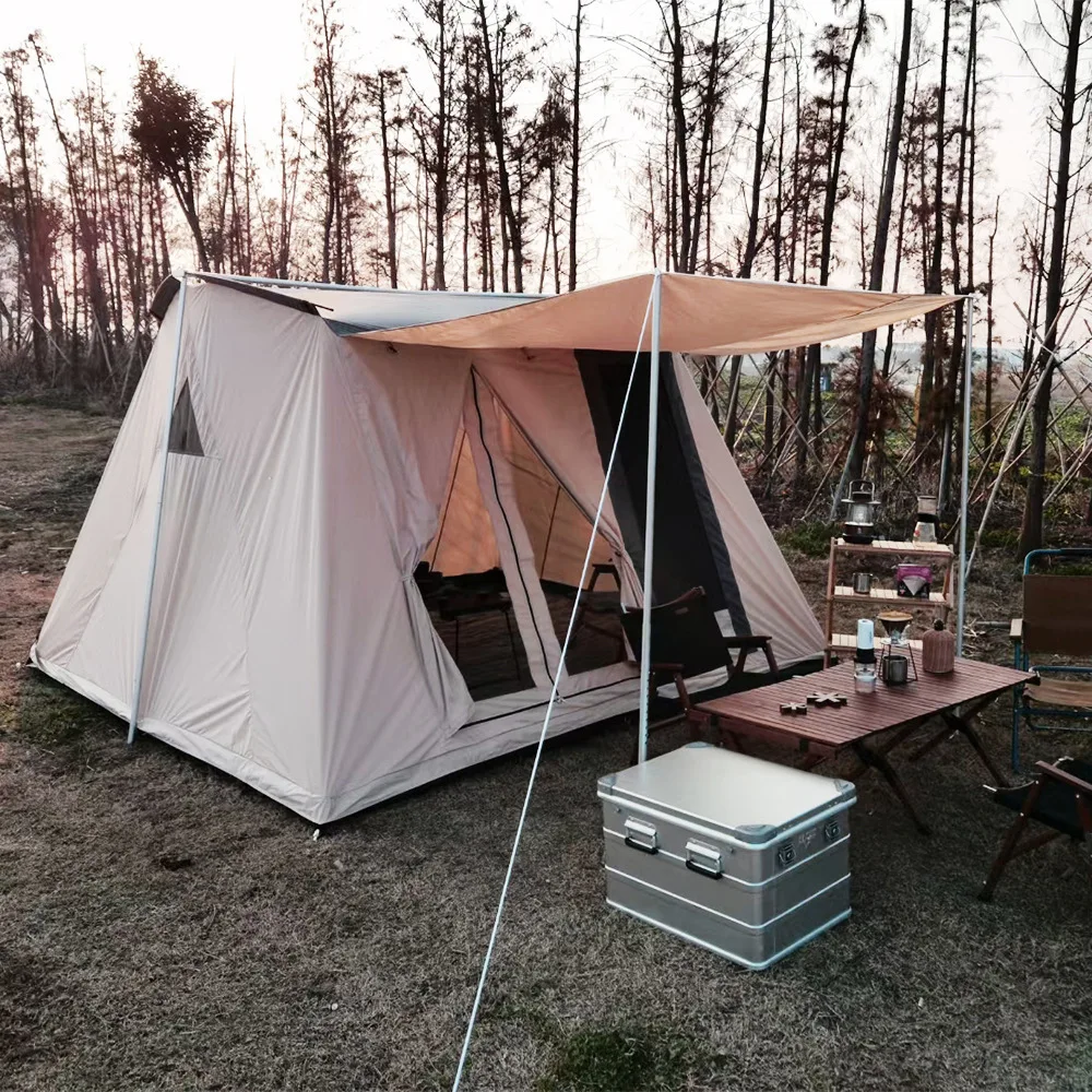 LH Vintage Spring Tent, Outdoor Camping Bow Family Tent Rainproof Thickened Cotton