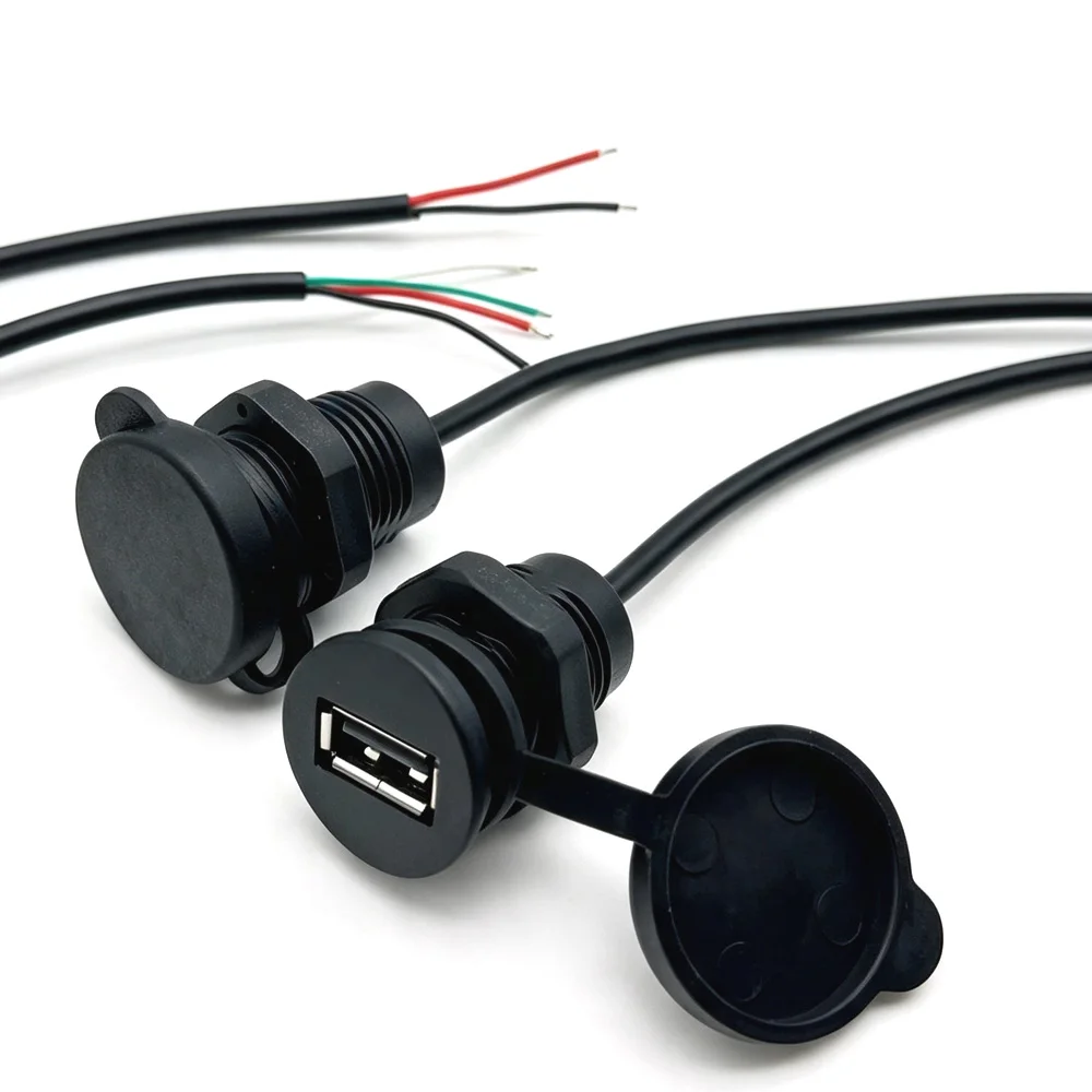 1.5A USB 2.0 Female Power Socket 2Pin 4Pin Charging Port with Installation Nut Connector and Cable USB Waterproof Charging Socke