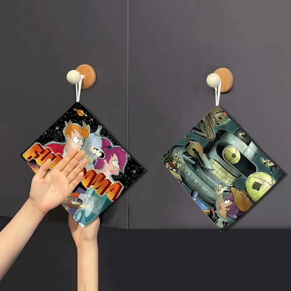 Animated Futuramas Hanging Polyester Cotton Towel, Reusable Hand Wiping Cloth, Wear Resistant for Home Kitchen Sink