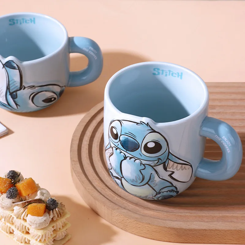 Anime Stitchss Cute Stitch Mug High Beauty Coffee Cup Ceramic Water Cup with Donut Handle Breakfast Milk Cup Birthday Gifts