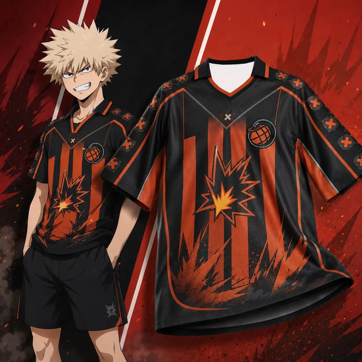 Anime My Hero Academia Bakugo Print Short Sleeve Polo Jersey for Men Y2K Oversized Loose Fit Sports Top Casual Streetwear Tee