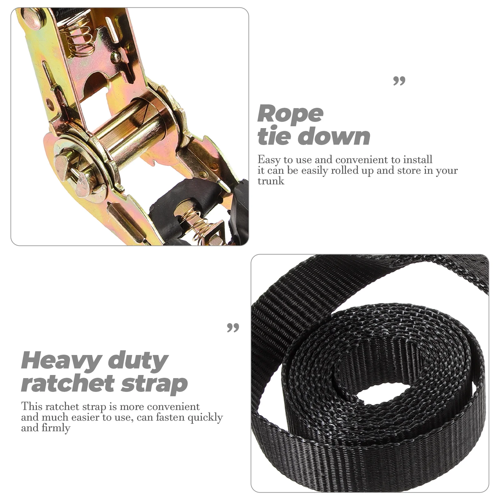 

Truck Car Strap 2.5cmx2m Cargo Ratchet Straps Retractable Tie Down Black Heavy Duty Polyester Iron