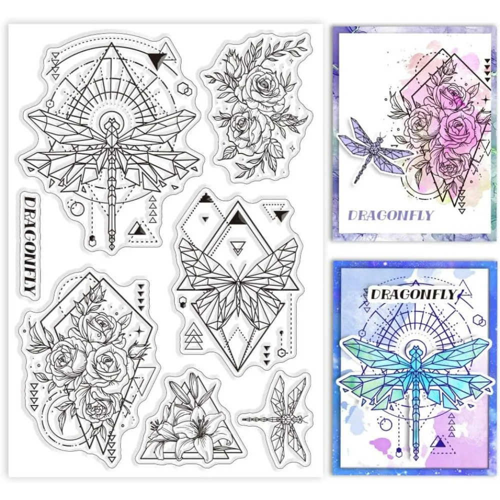 Geometry Dragonfly and Butterfly Clear Stamps for Cards Making Clear Stamp Seals Transparent Stamps for DIY Scrapbooking Photo