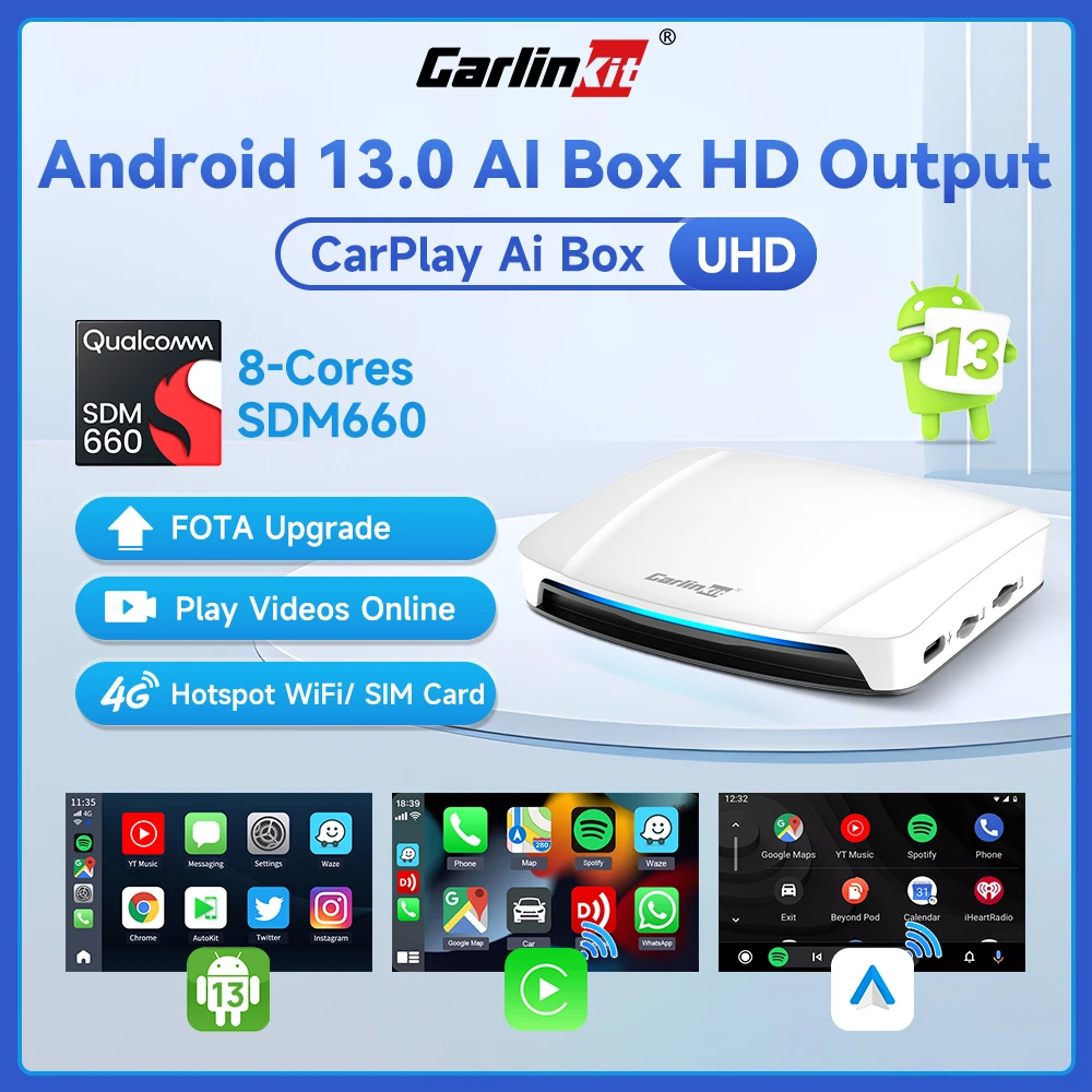 CarlinKit UHD HDMI CarPlay Ai Box Android 13 TV Box Wireless CarPlay Android Adattatore automatico per Netflix IPTV Video HD Schermo diviso