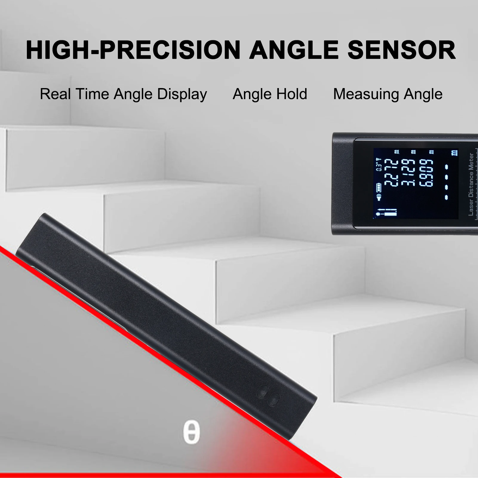 3in1 مقياس مسافات الليزر زاوية قياس عبر خط مستوى الليزر قابلة للشحن الميل مستشعر زاوية كهربائية مع شاشة LCD بإضاءة خلفية #2