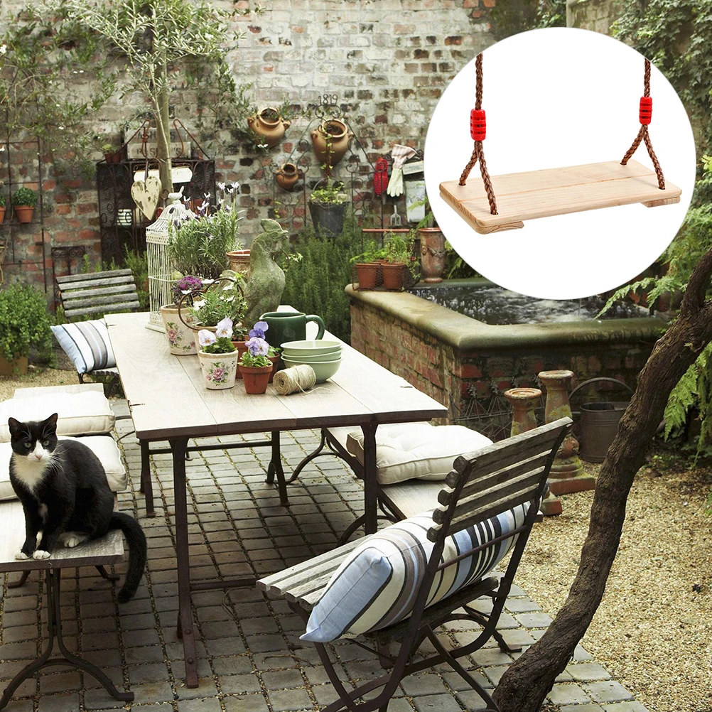 

1pc Wooden Hanging Swings Outdoor Swing Seat Sturdy Kids Adults Backyard Garage Use Non-Slip Wood Surface Nylon Rope