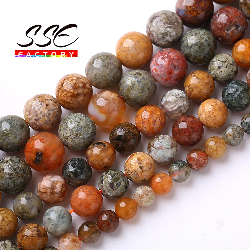 

100% A+ Orange Ocean Agates Beads Natural Stone Round Beads For Jewelry Making DIY Bracelets Necklaces Accessories 6 8 10mm 15"