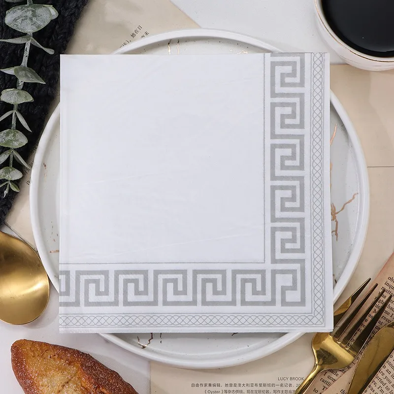 20 sztuk / opakowanie Jednorazowe serwetki z nadrukiem w kolorze złotym i srebrnym Hotele Restauracje Chusteczki do jadalni DIY Materiały do dekoracji imprez — zdjęcie 6