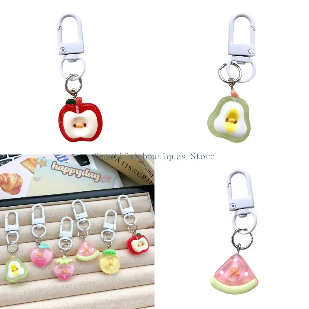 

U4LF Cute Resin Jelly Fruit Keychain Vibrant Key Ring Bag Purse Backpack Decoration For Women Girls Handmade Gift