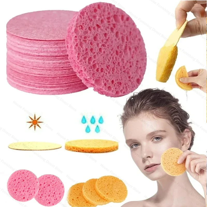 50/500PC Natural Cellulose Facial Sponge Pad Reusable for Exfoliating Mask Makeup Removal Thick Compress Facial SPA Massage Tool