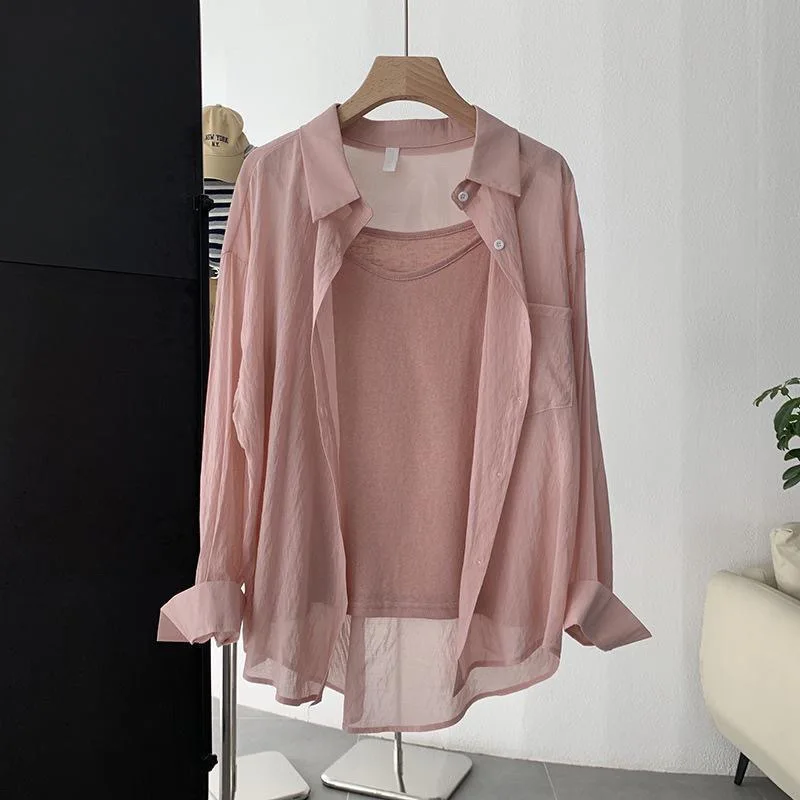 Women Shirts Sun-proof Long Sleeve All-match Casual Lightweight Korean Style Single Breasted Loose Summer Solid Colors Female