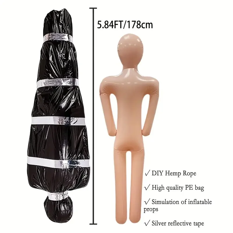 Horror Themed Party Inflatable Dummy Full Accessory Kit Fake Body Bag Hemp Rope Tape Inflator Haunted Maze Escape Room Scene