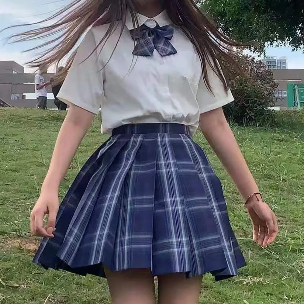 Harajuku preppy estilo doce kawaii plissado saia xadrez coreano jk uniforme de cintura alta mini saias a-line uniforme escolar feminino