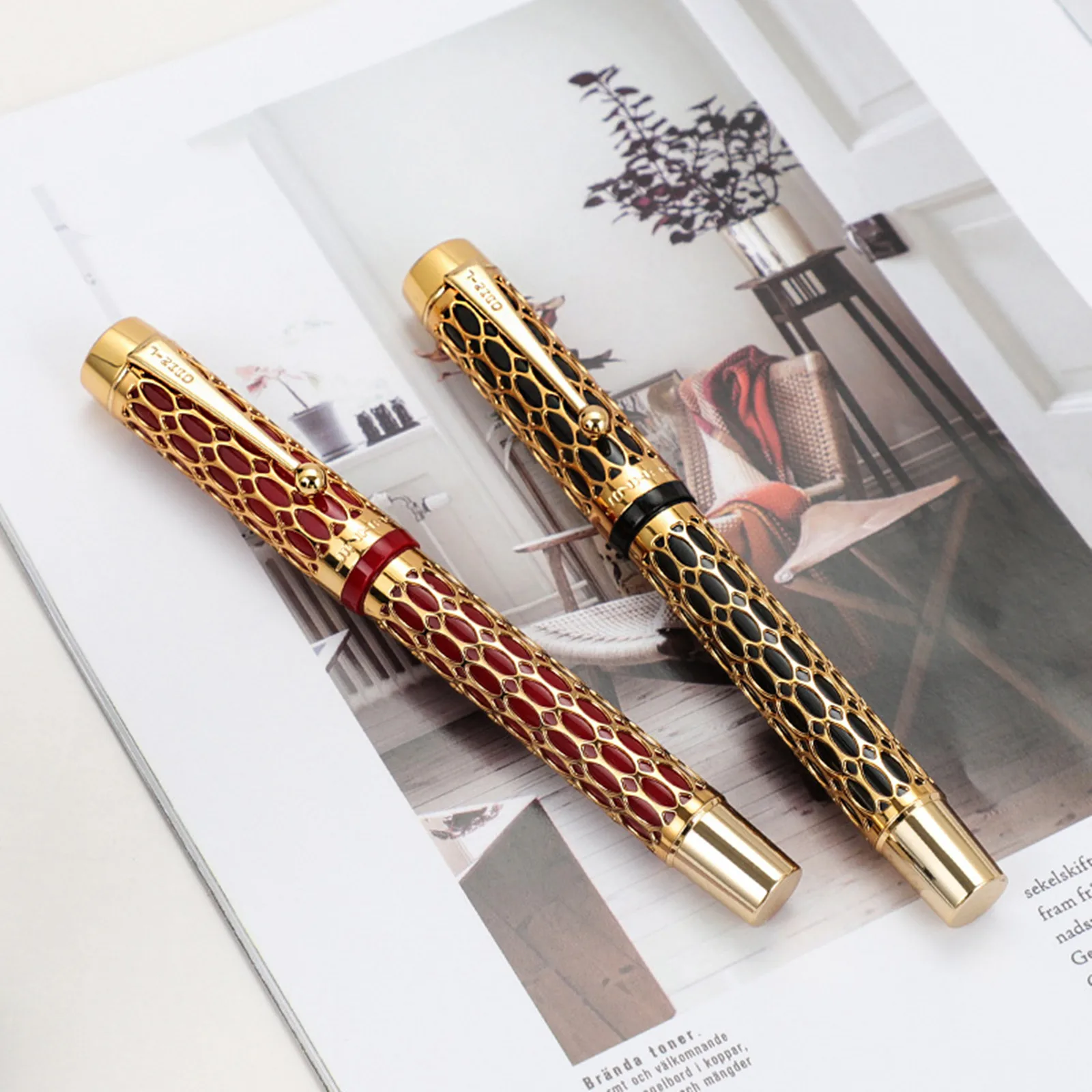 Jinhao Century 100 Fountain Pen Real Gold Electroplating Hollow Out Ink Pens Smoothly F Nib School Office Business supplies