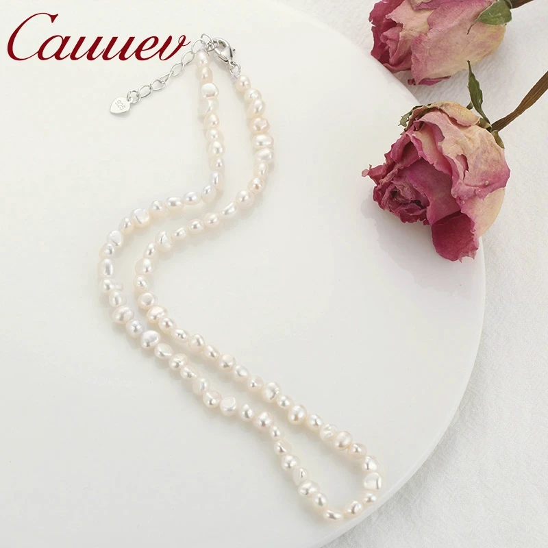 Cauuev Natural Freshwater Pearl Choker Necklace Baroque pearl Jewelry for Women wedding 925 Silver Clasp Wholesale 2024 trend C