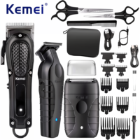 Kemei KM-1071 + KM-2299 + KM-T95 Conjunto de máquina de cortar cabelo profissional Aparador de barbeador elétrico recarregável