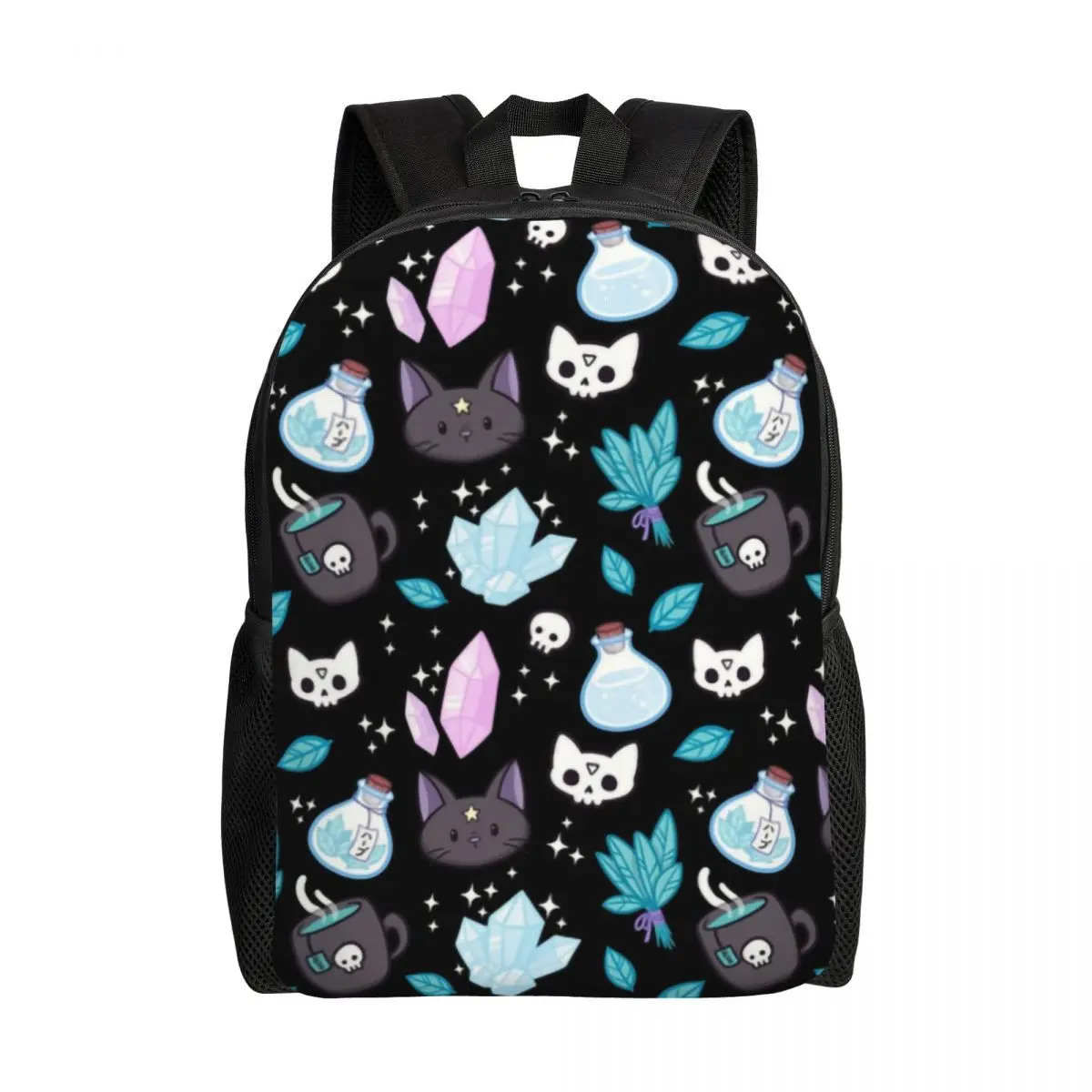 

Herb Witch Pattern Travel Backpack Men Women School Computer Bookbag Spooky Cat Skull College Student Daypack Bags