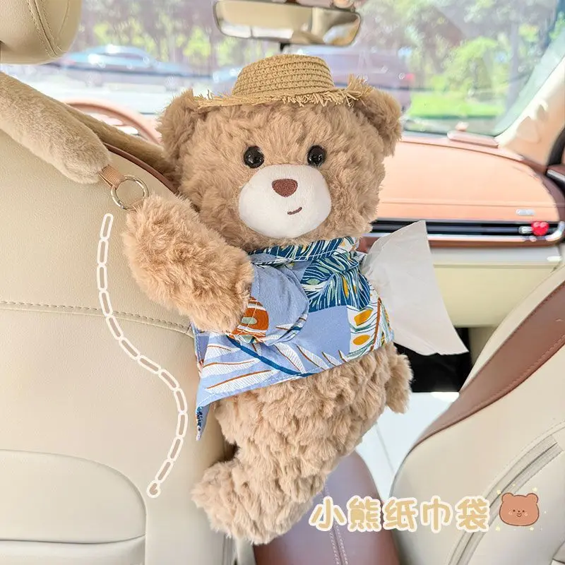 

Car Tissue Box Cute Hanging Bear Design Auto Tissue Holder for Car Interior Organizer