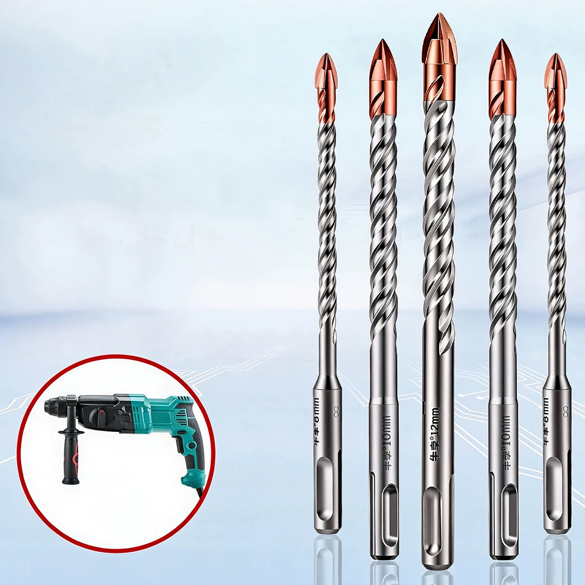 SDS Plus Cross Hammer Drill Bit Set 6 8 10 12mm 4 Cutters Tungsten Carbide For Concrete Cement Brick Wall Tile Masonry Drilling