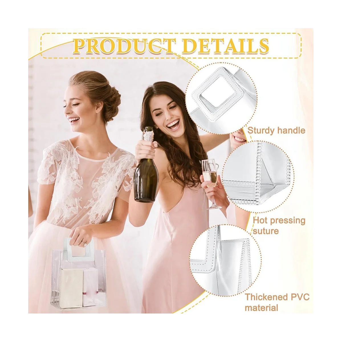 10 Pack Wedding Clear Gift Bag, Transparent Gift Bags with Heavy Duty Handle, PVC Bags for Wedding,Holographic