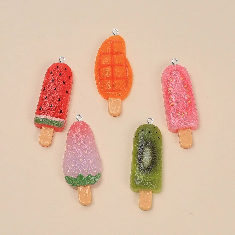 10Pcs Sweet Summer Resin Ice Cream Charms Pendants For Jewelry Key Chain Making Earrings Necklace Clothing Bag Crafts Supplies