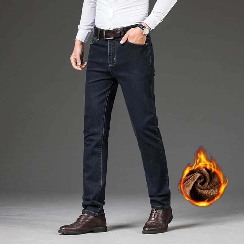 Jeans invernali in pile spesso Abbigliamento da uomo Velluto di marca Caldo Business Pantaloni classici alla moda Jeans Pantaloni casual in peluche elasticizzati